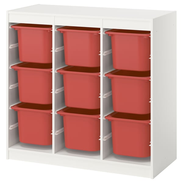 TROFAST Storage combination with boxes, room divider/white red, 99x44x94 cm