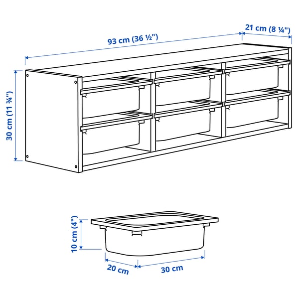 Illustration with measurements for the product: TROFAST.