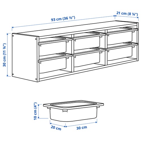 Illustration with measurements for the product: TROFAST.