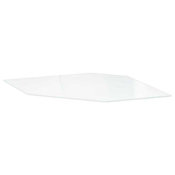 A UTRUSTA glass shelf, clear and rectangular, made of tempered glass.