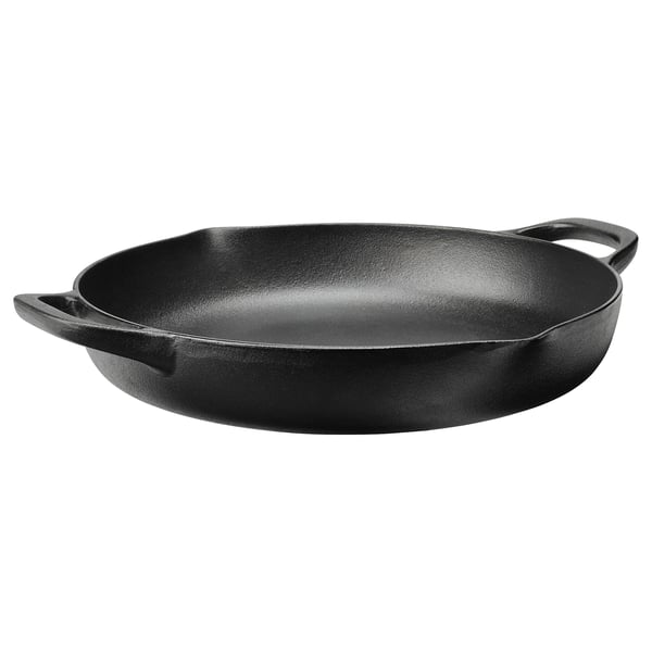 VARDAGEN black cast iron frying pan, round with two handles.
