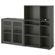 Grey VIHALS storage: cabinet with glass doors & open shelving.