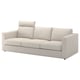 VIMLE sofa in beige with three cushions, pillowed headrest, modern minimalist design.