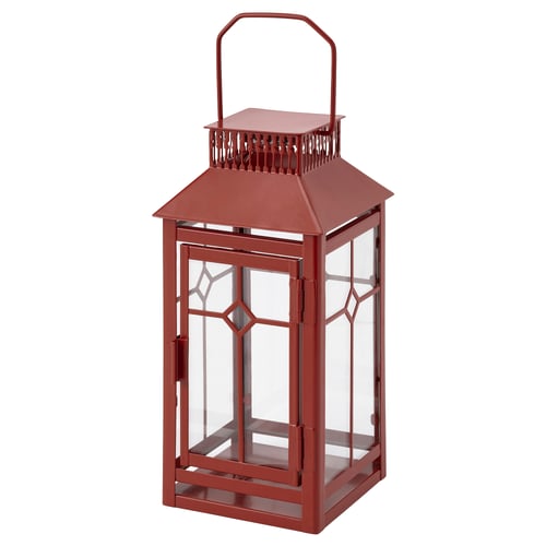 VINTERFINT Lantern for tealight, in/outdoor, red, 22 cm