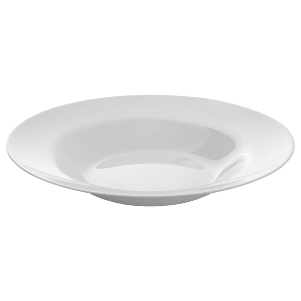 White VITBLECKA deep glass plate, sleek and shiny, perfect for various dishes.