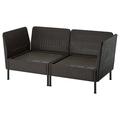 VITTSKÄR 2-seat modular sofa, armrests outdoor/plastic rattan dark grey