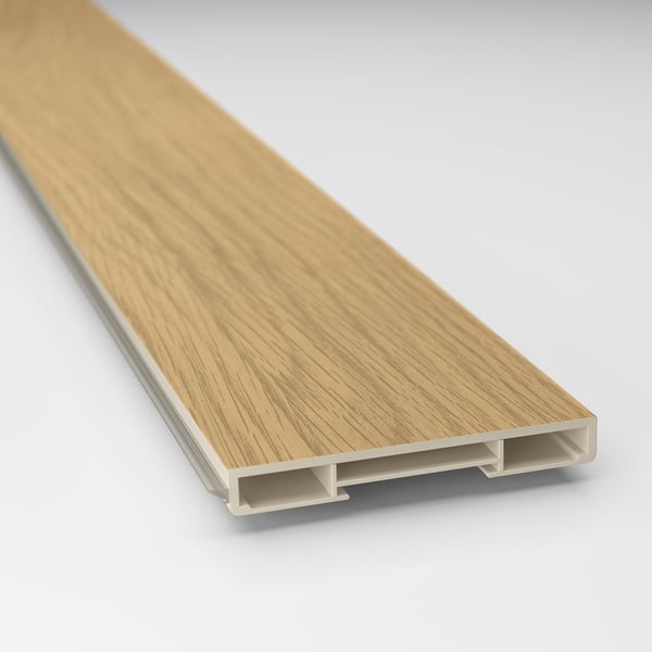 A high-quality VOXTORP plinth with a sleek, oak finish. It has a smooth, durable surface designed to resist moisture and stains.