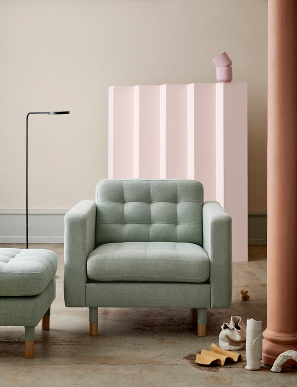 A Gunnared light green/metal LANDSKRONA armchair