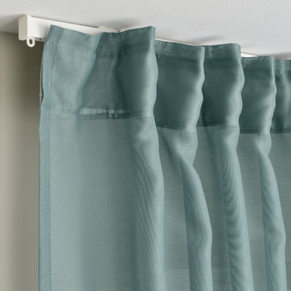 A turquoise/with heading tape STENFRÖ sheer curtains, 1 pair