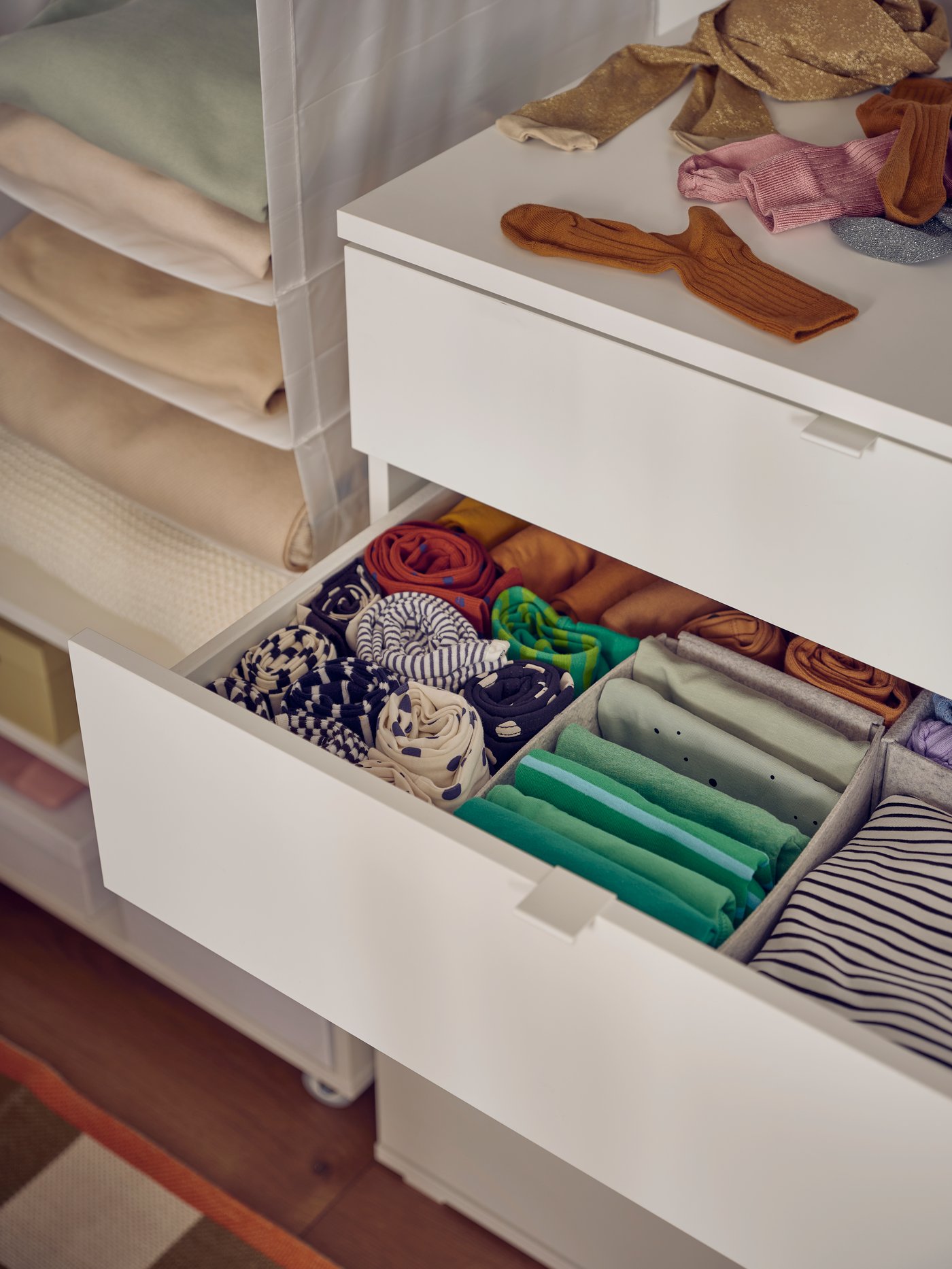 An organised chest of drawers