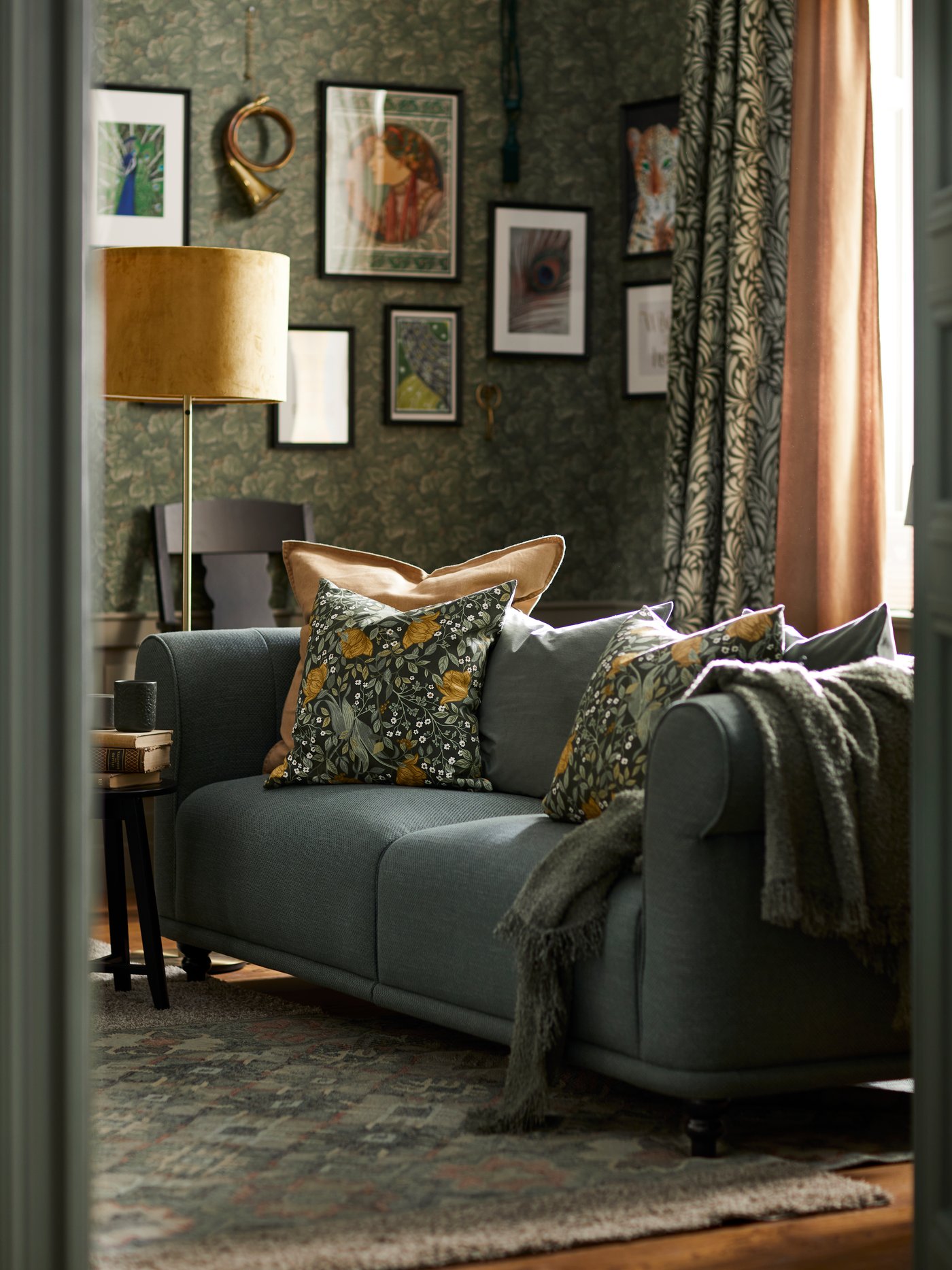 A dark beige/with heading tape DYTÅG curtains, 1 pair