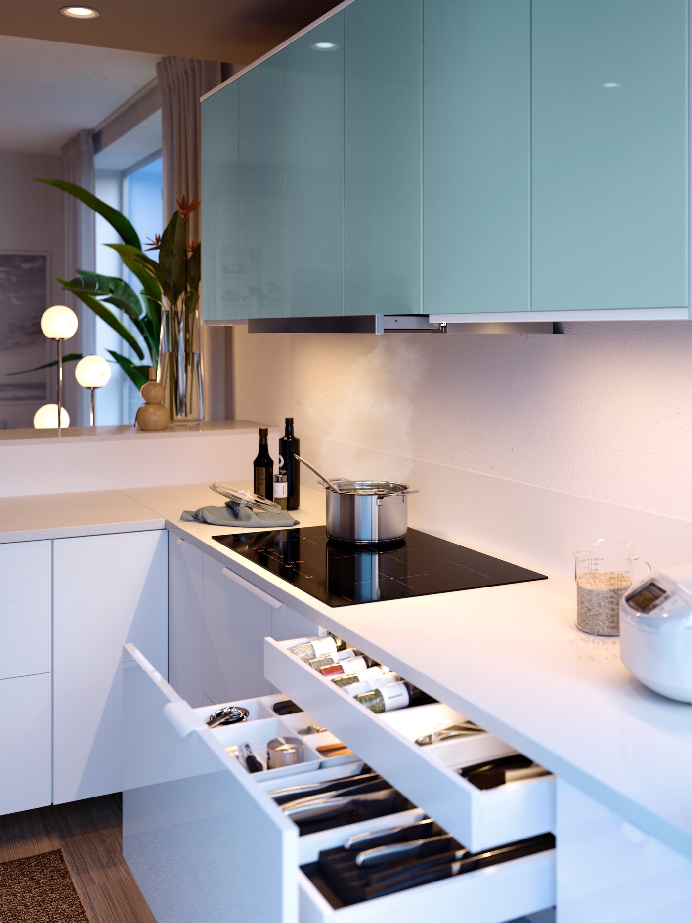 A modern kitchen with MITTLED kitchen lighting