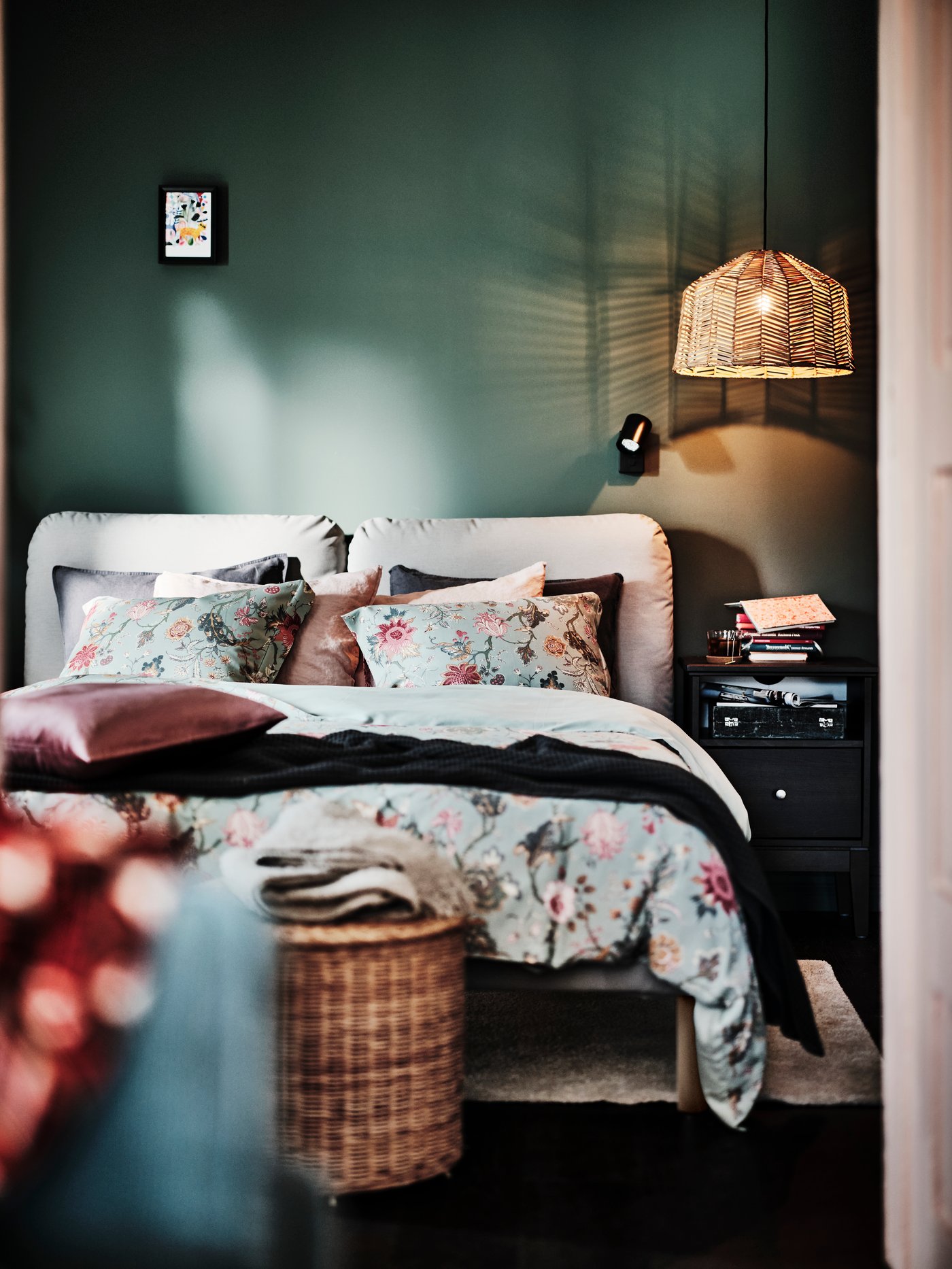 A Diseröd brown SAGESUND upholstered bed frame