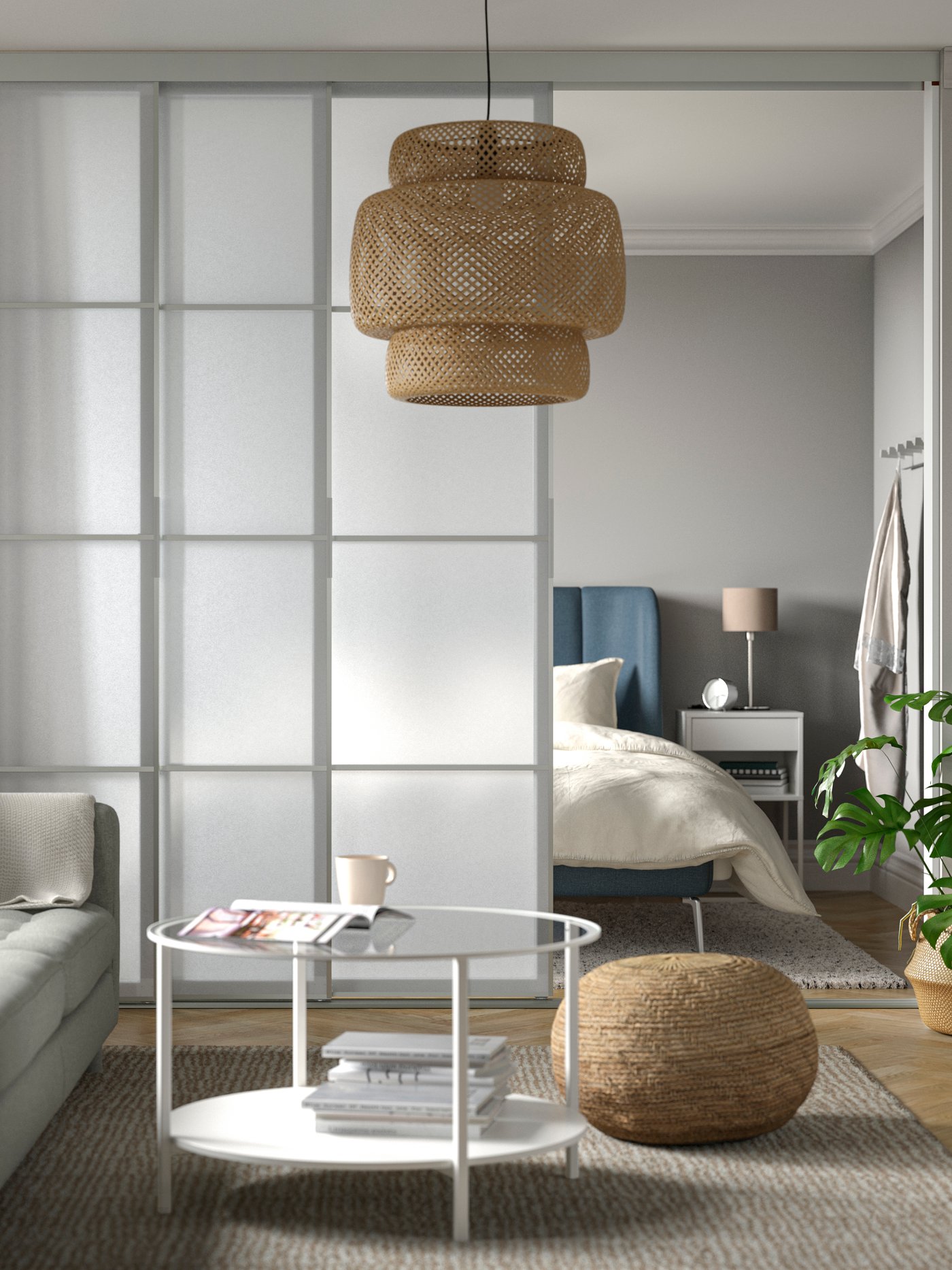 A white/nickel-plated MILLERYR table lamp with light bulb