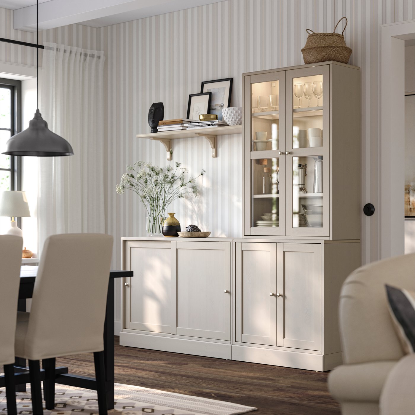 A grey-beige HAVSTA storage combination w sliding doors