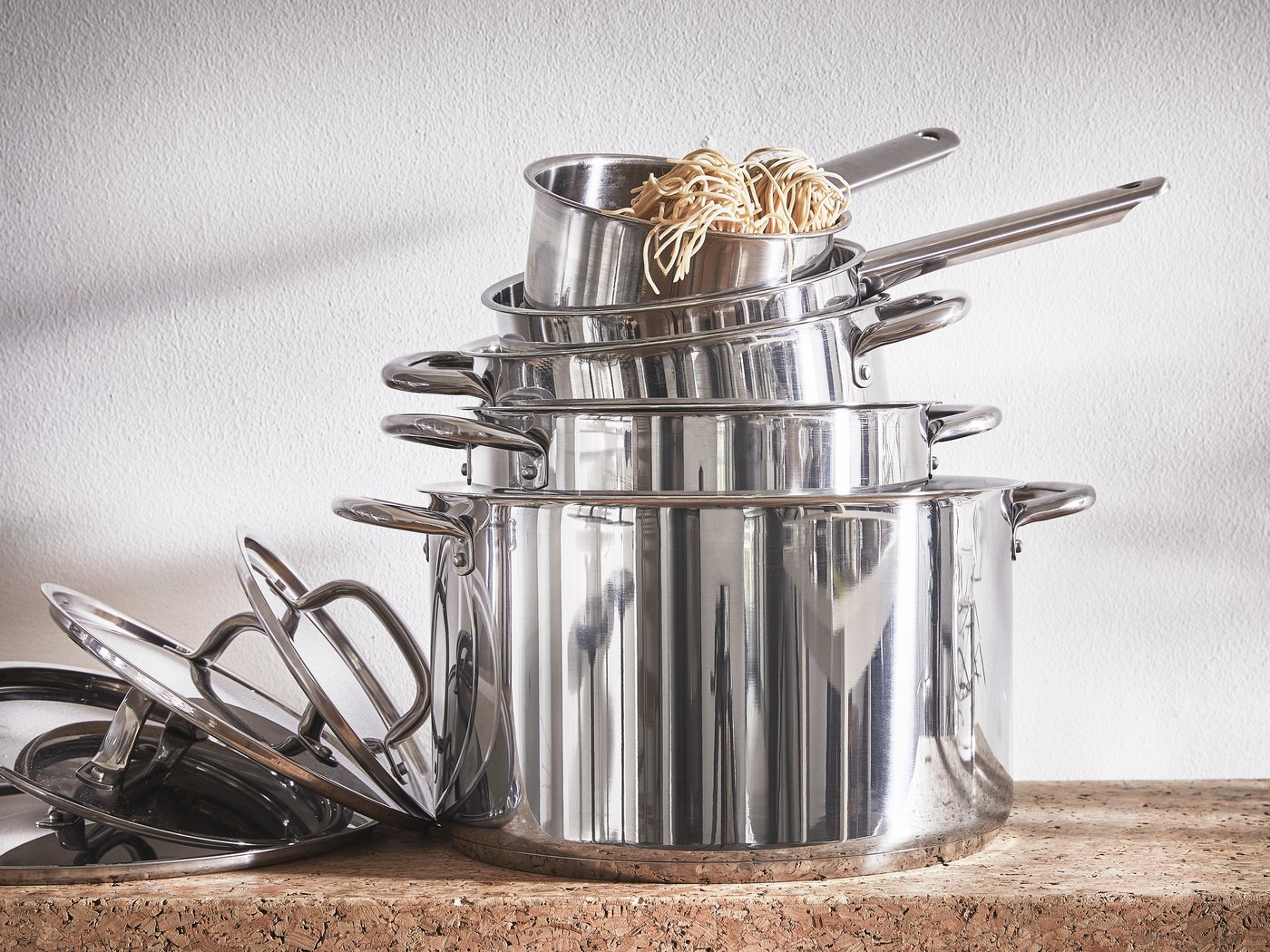 A stainless steel IKEA 365+ 9-piece cookware set