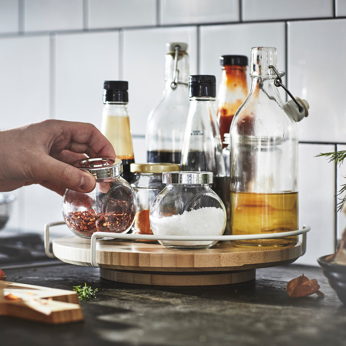 An organizer bamboo APTITLIG lazy Susan