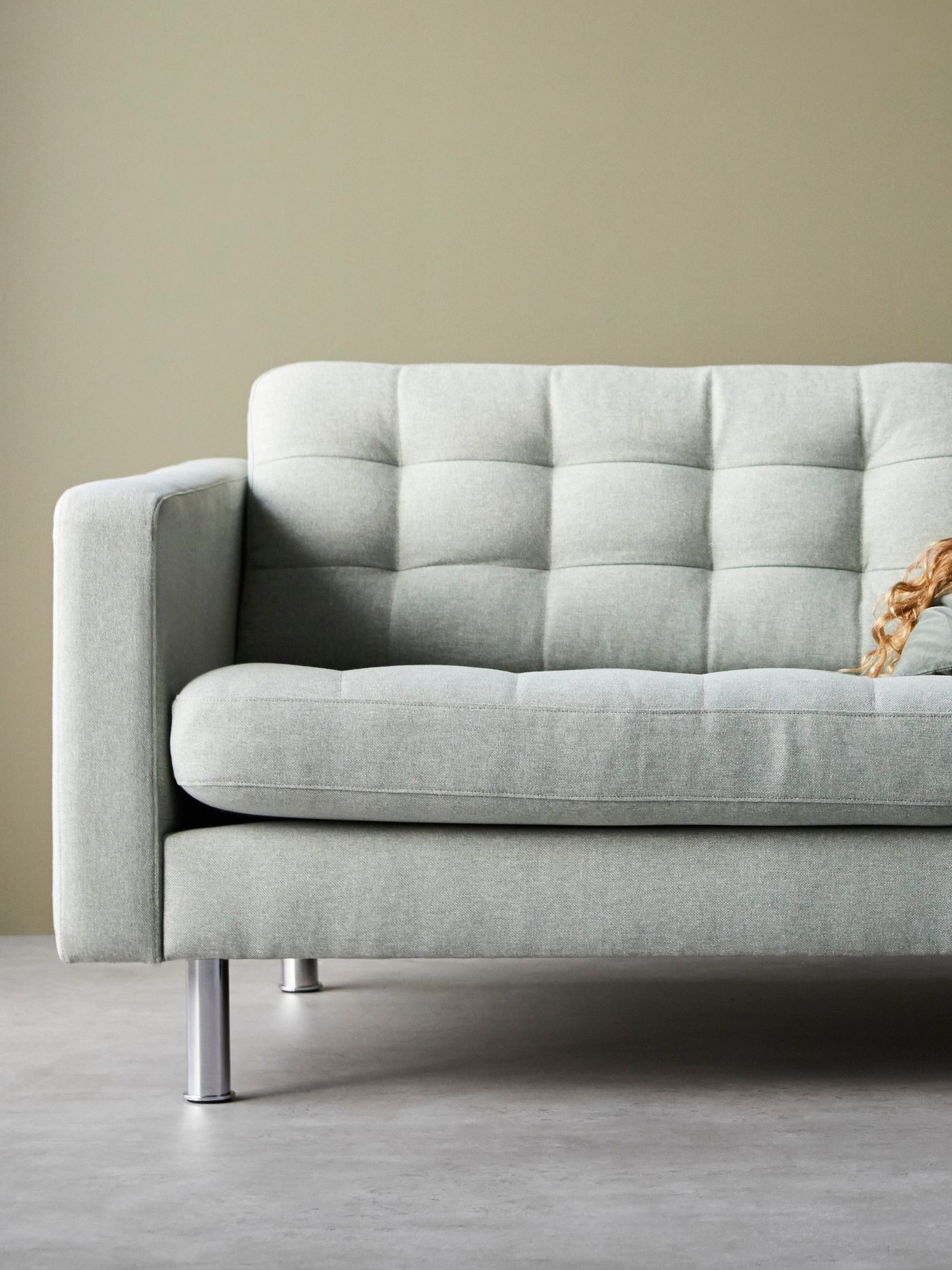 LANDSKRONA 3-seater sofa, light green/metallic gold-plated