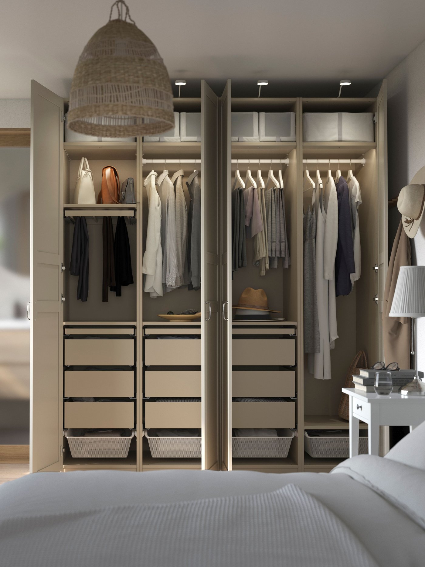 A grey-beige/grey-beige PAX wardrobe combination