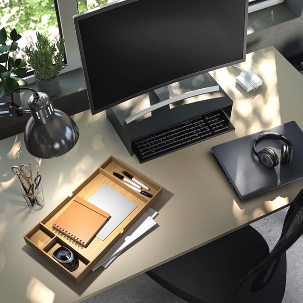 An anthracite ELLOVEN monitor stand with drawer