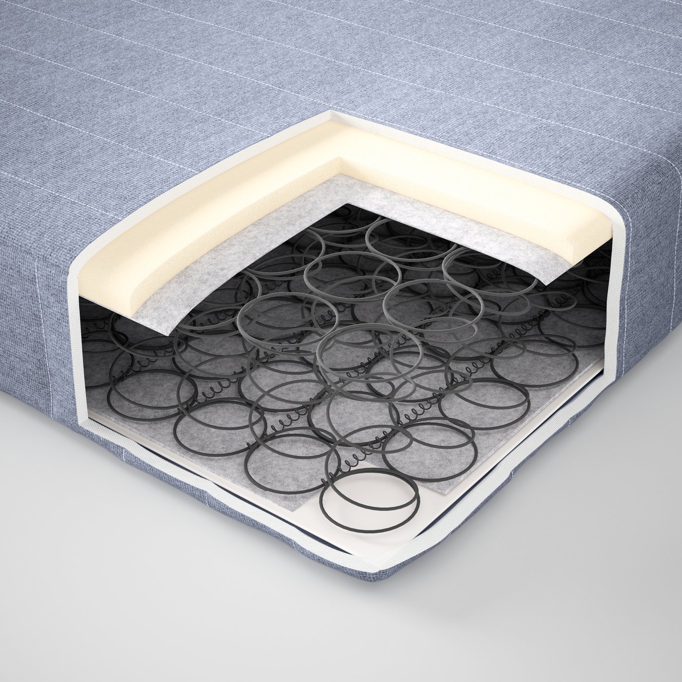 A firm/light blue VADSÖ sprung mattress in the NA