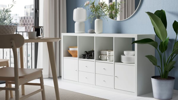A with 2 shelf inserts/white KALLAX shelving unit in the dining room