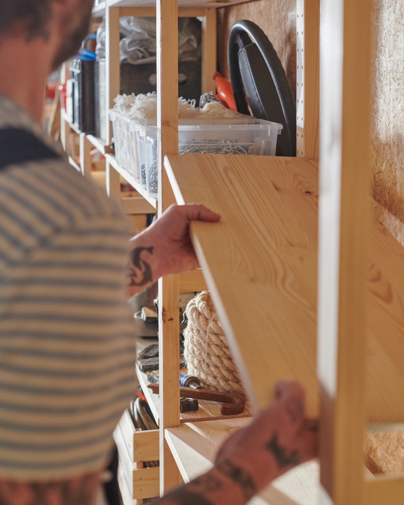 A pine IVAR shelving unit
