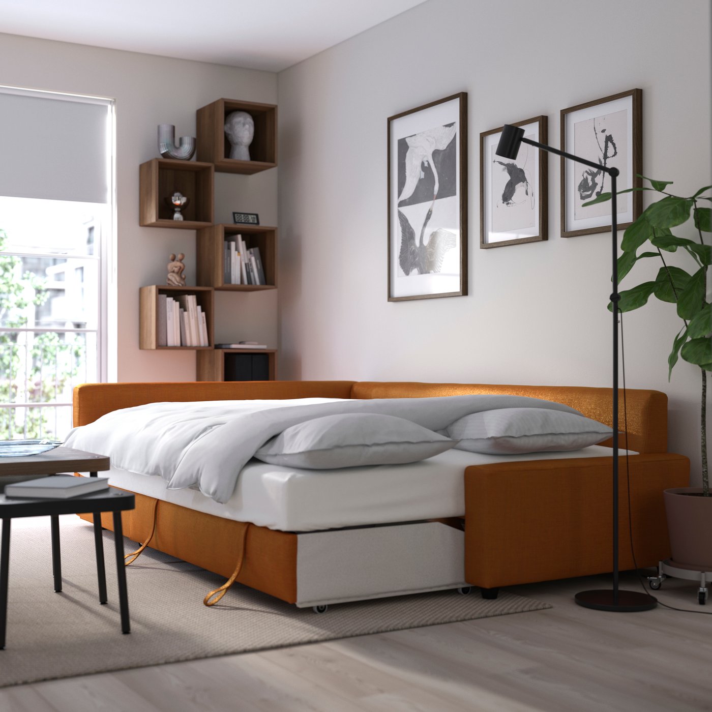 A Faringe brown-orange FRIHETEN backrest for corner sofa-bed
