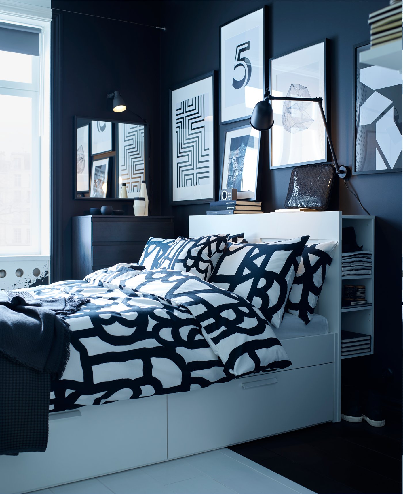 A black-brown KULLEN chest of 5 drawers in the bedroom