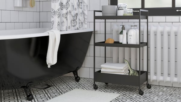 An in/outdoor light grey BOYSENBÄR plant pot in the bathroom