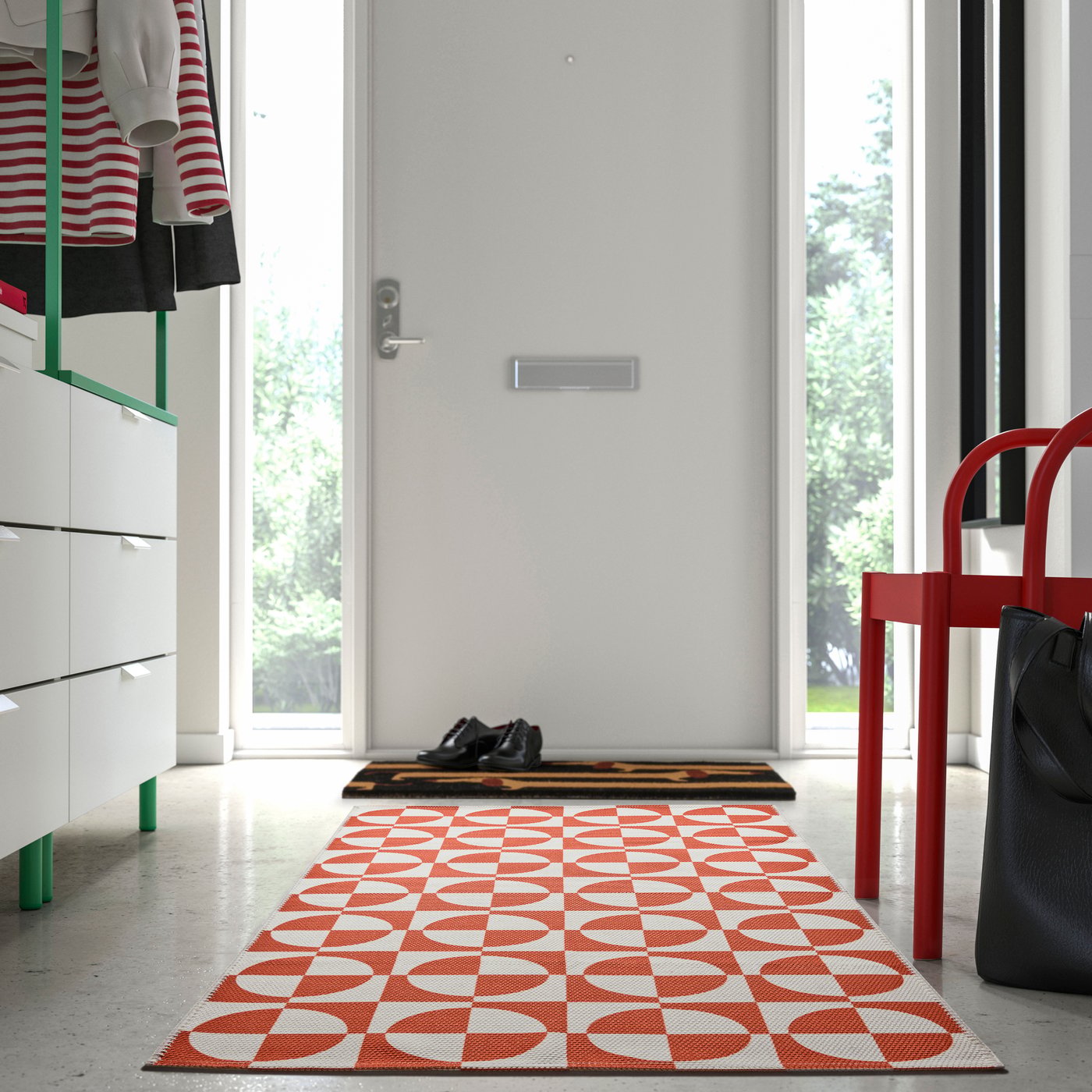 An orange/circle pattern PUBLIKVÄRD rug, flatwoven