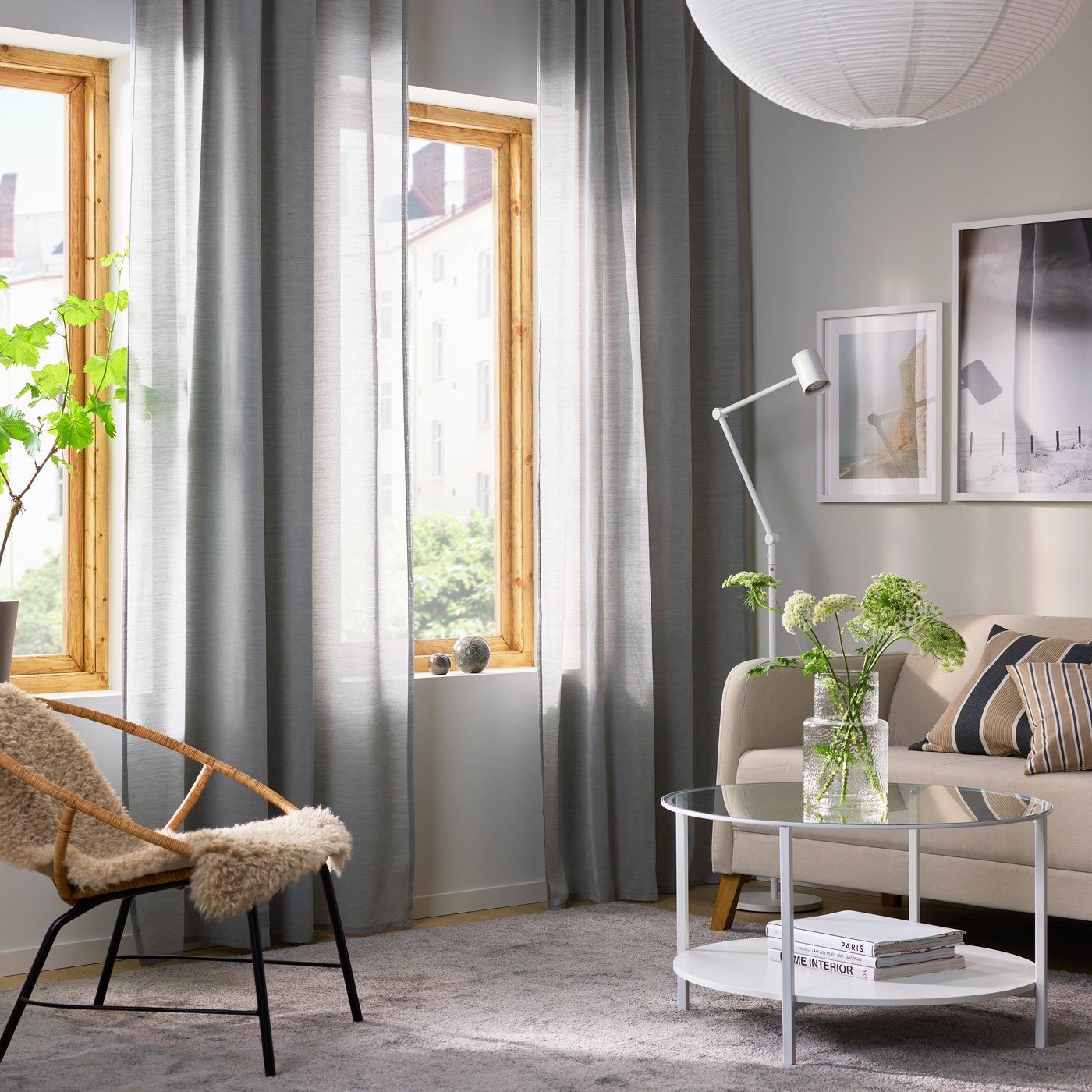 A grey/with heading tape HILJA curtains, 1 pair