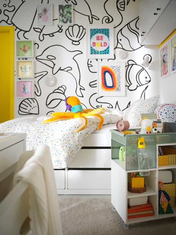 SLÄKT bed frm w storage 90x200 white
