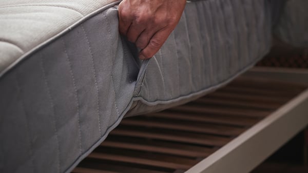 A white/Vissle beige KLEPPSTAD bed frame