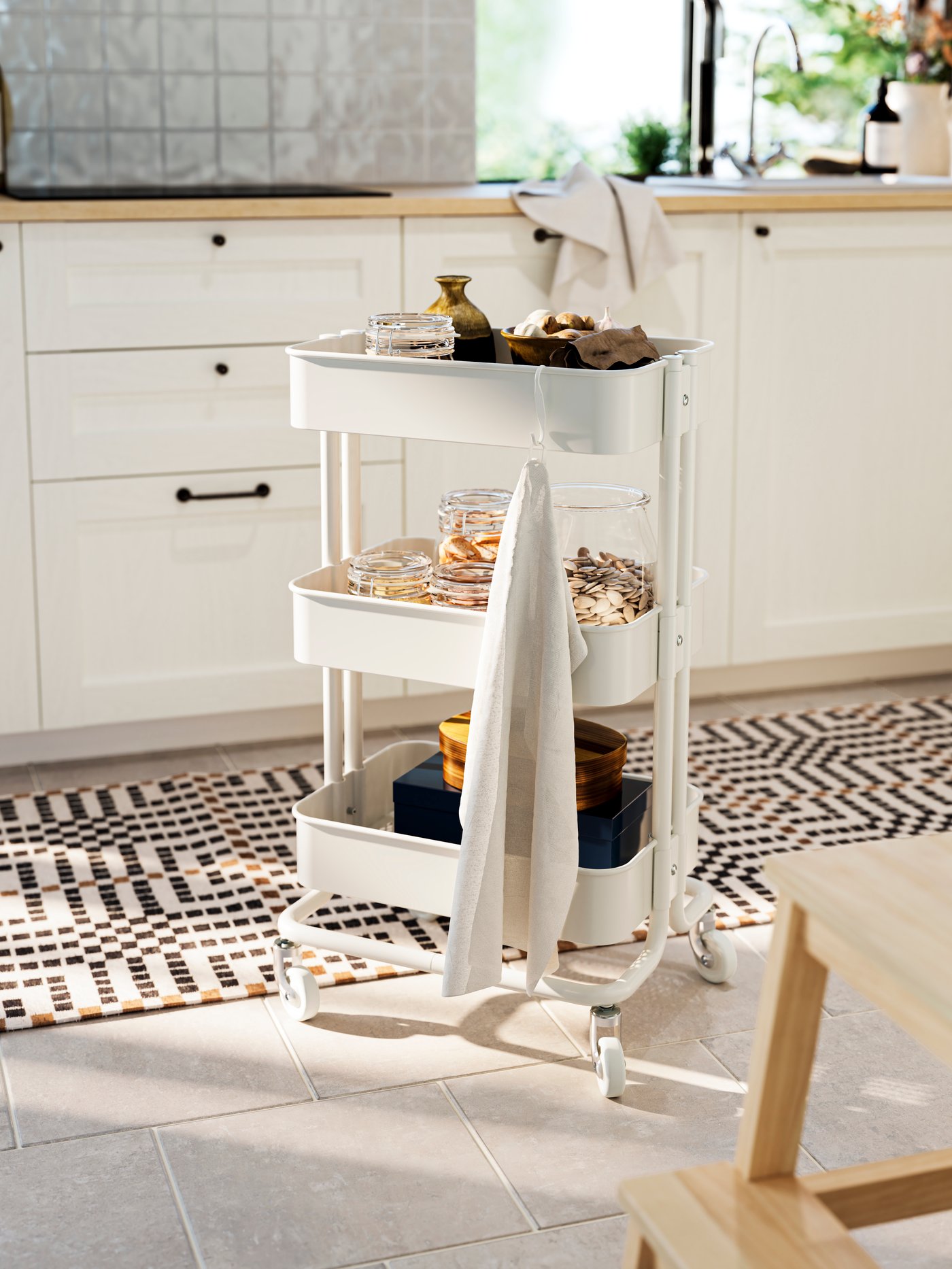 A white SALVIKEN hand towel in the kitchen