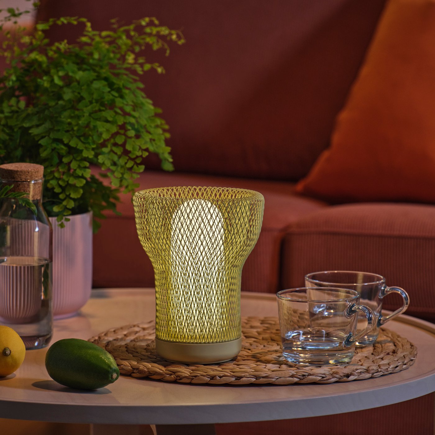 A mesh battery-operated/outdoor light green SOLVINDEN LED decorative table lamp