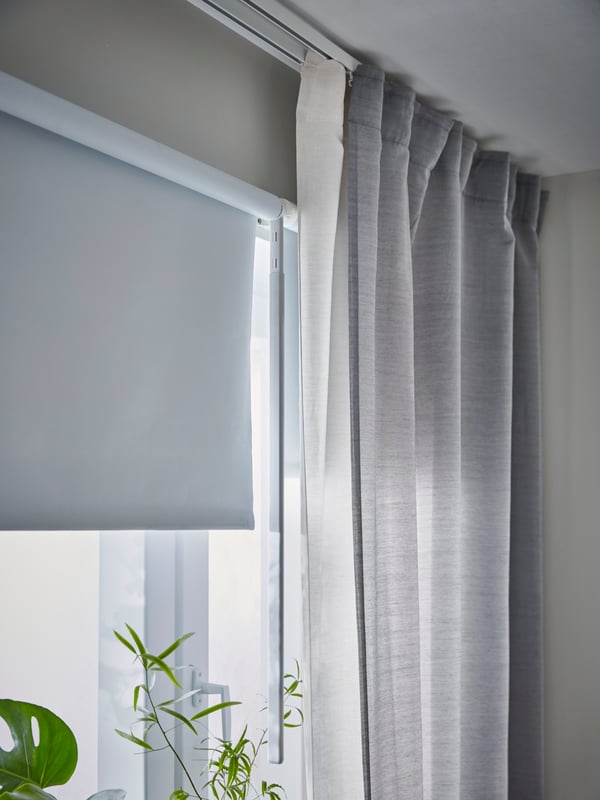 A grey/with heading tape HILJA curtains, 1 pair in the bedroom
