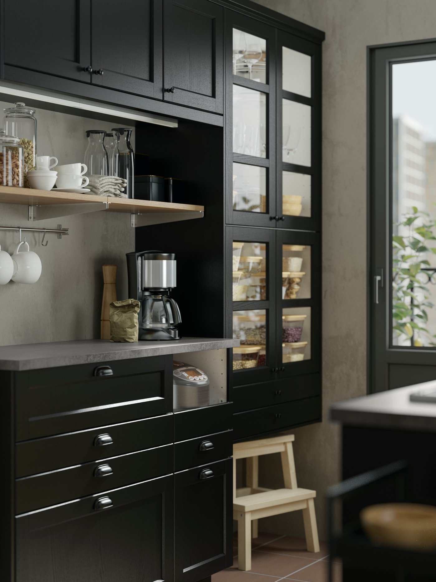 A black stained LERHYTTAN drawer front