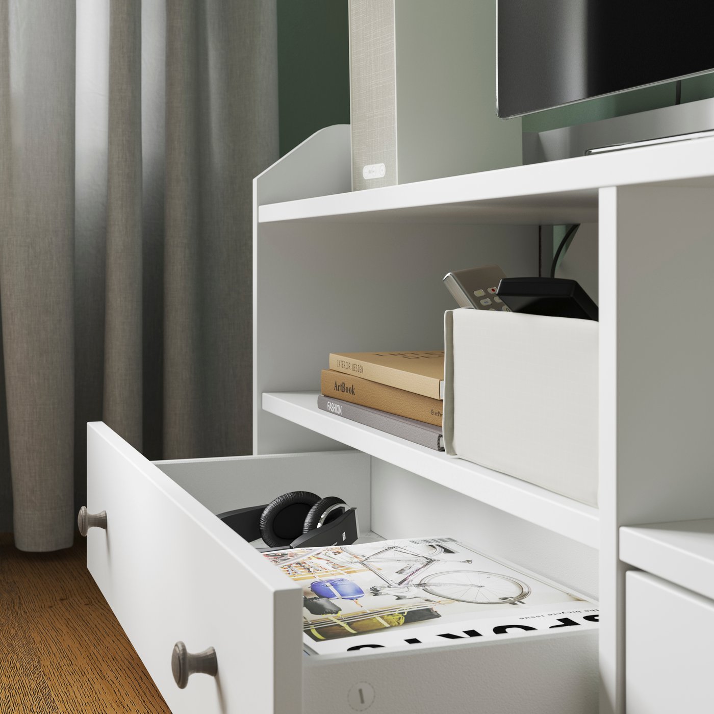 A white HAUGA TV bench