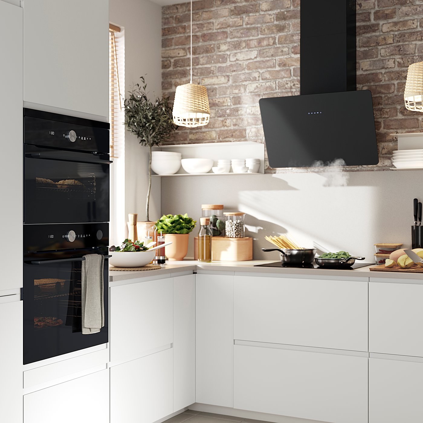 A matt white VOXTORP drawer front in the kitchen