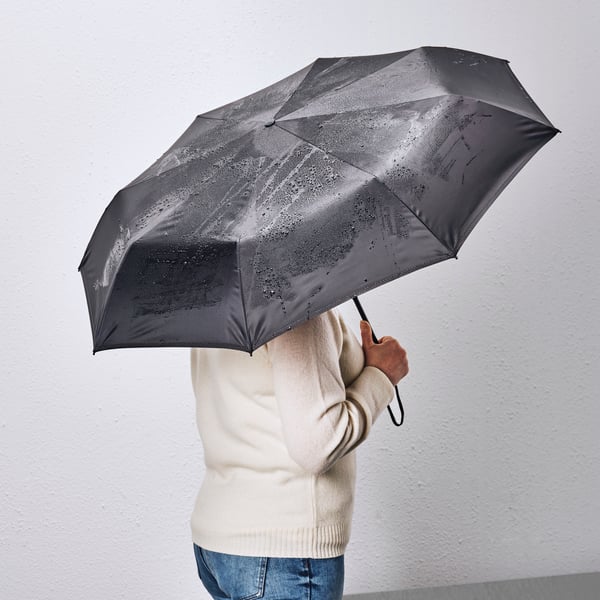 A foldable black KNALLA umbrella
