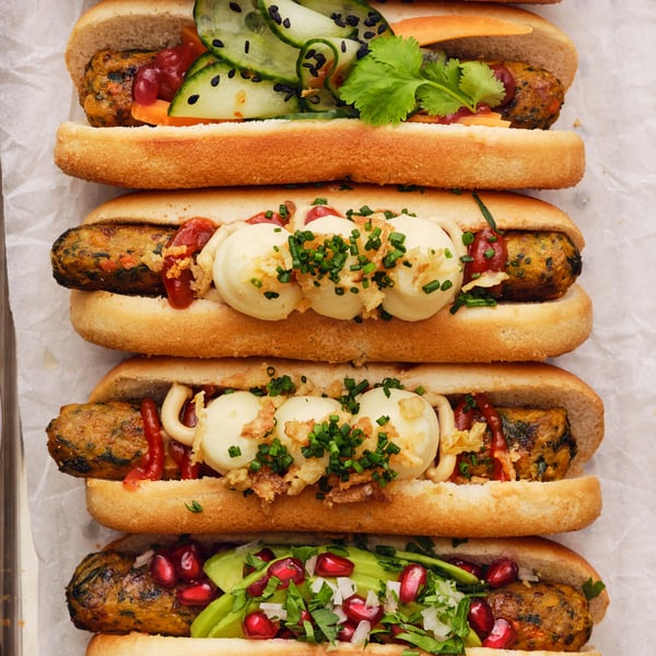 Vegetable sausages with three toppings