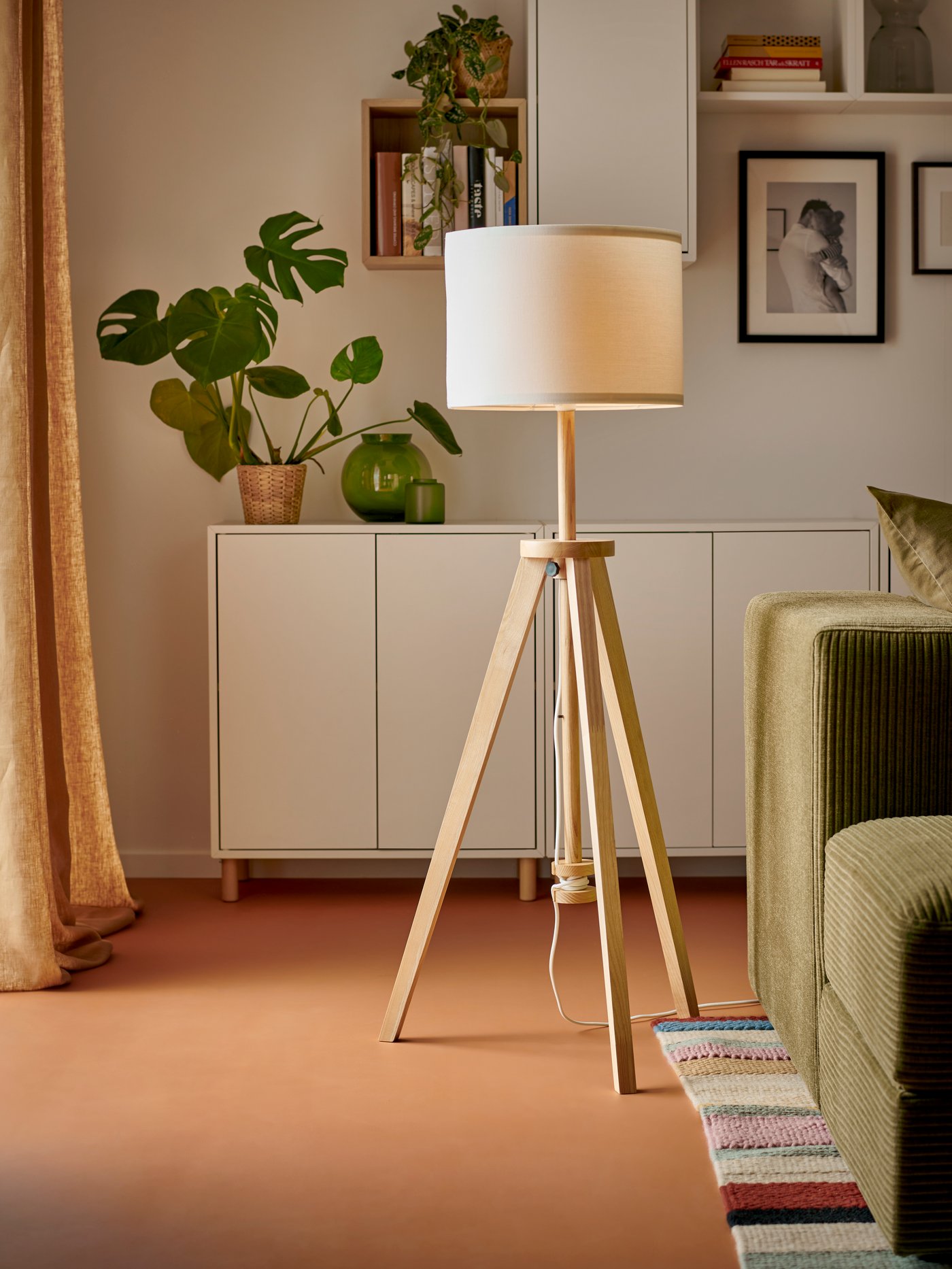 A dark beige/with heading tape DYTÅG curtains, 1 pair