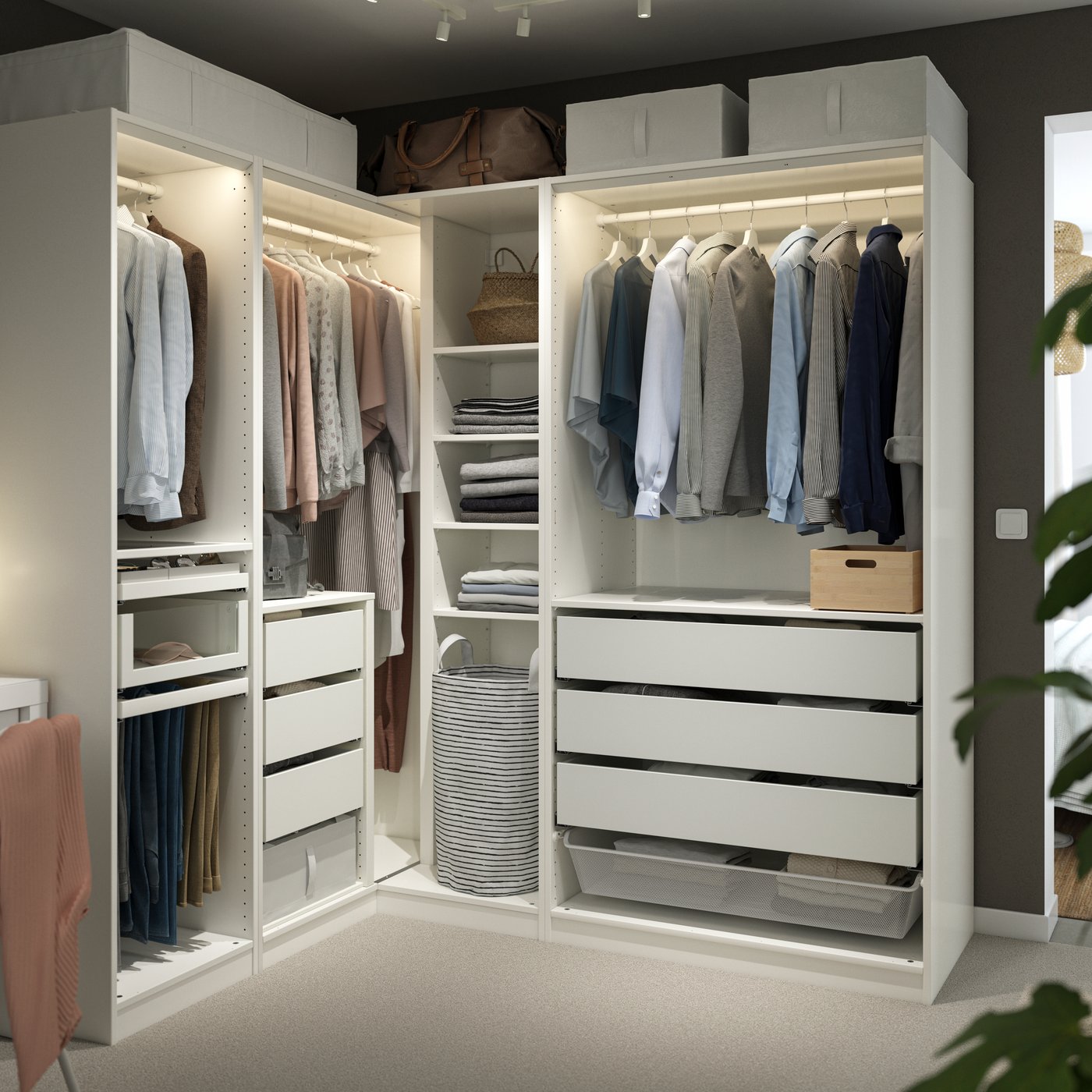 A white PAX corner wardrobe in the bedroom