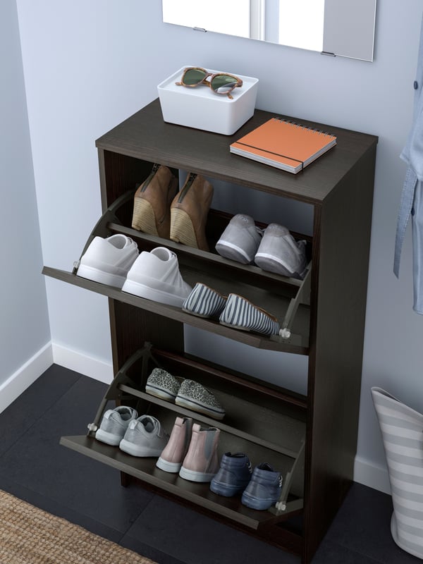 A black-brown BISSA shoe cabinet with 2 compartments