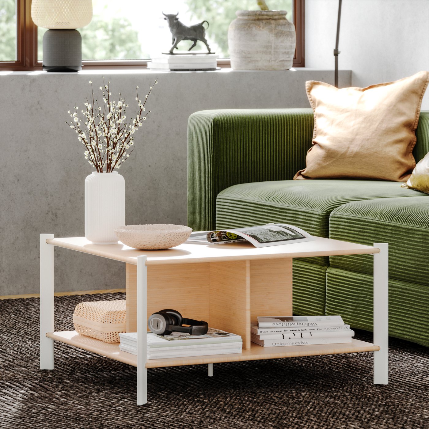 A white/light bamboo JÄTTESTA coffee table