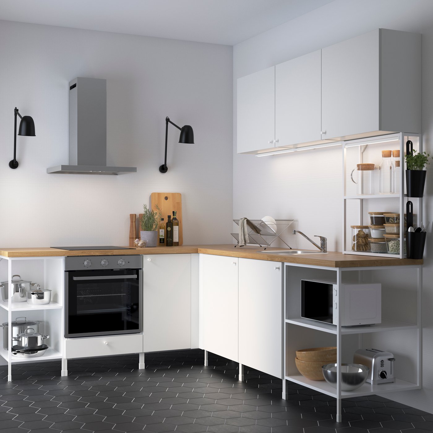 A white ENHET corner kitchen
