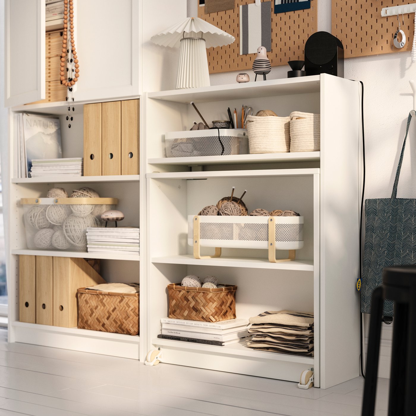 A white BILLY bookcase combination with foldable table