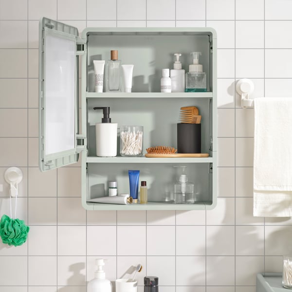 A green IVÖSJÖN mirror cabinet with 1 door