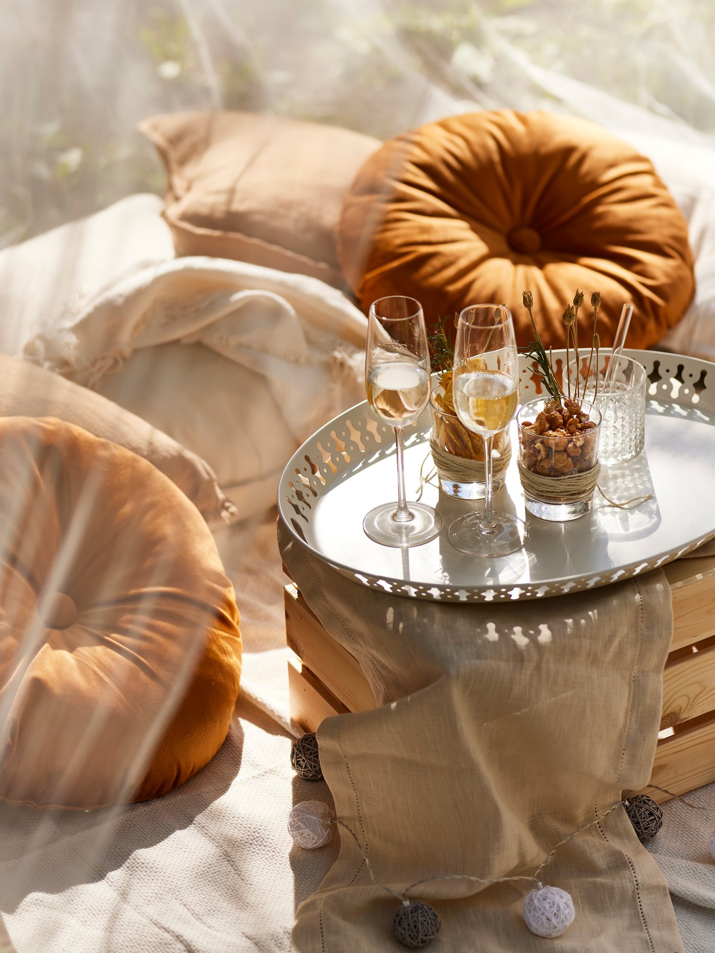 A golden-brown KRANSBORRE cushion